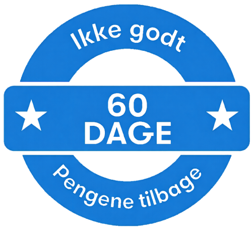 Sininen sinetti, jonka keskellä lukee 60 PÄIVÄÄ ja reunoilla Tyytyväisyys tai rahat takaisin