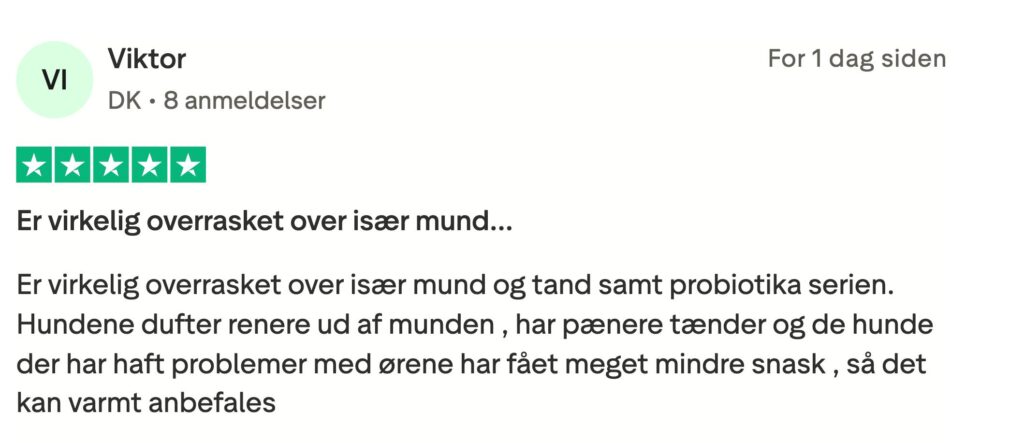 Femstjernet anmeldelse fra Viktor: roser mund- og tandpleje samt probiotika, bedre ånde, pænere tænder og færre øreproblemer