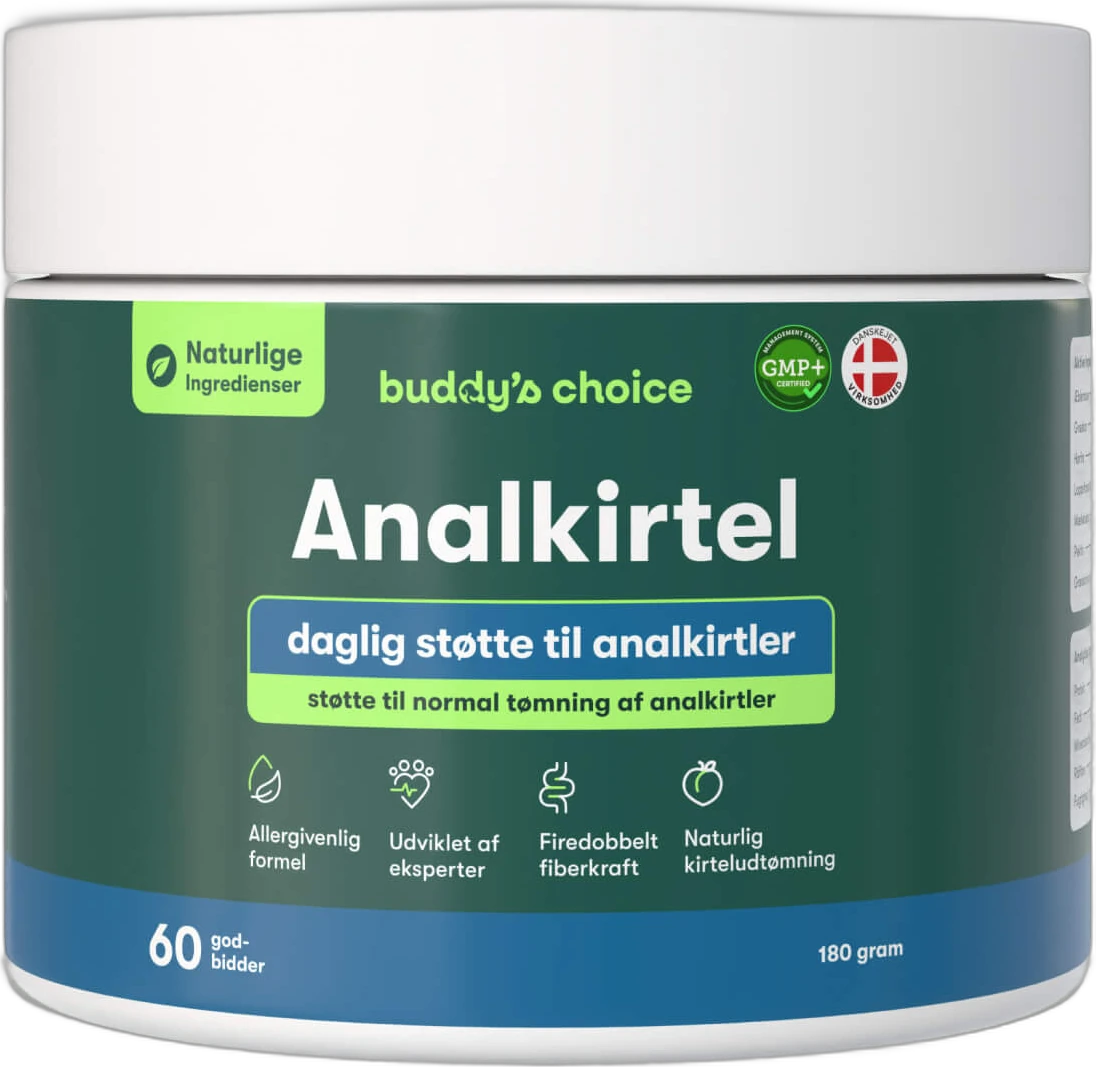 Buddy's Choice Analkirtel kosttilskud, grøn etiket, daglig støtte til analkirtler, 60 godbidder, 180 g