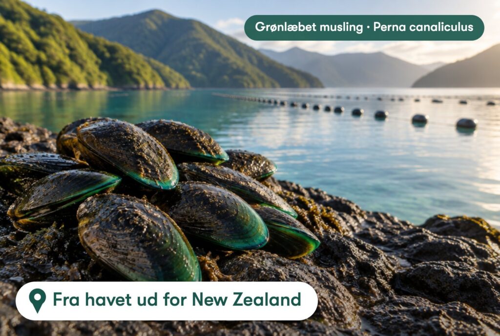 Grønlæbede muslinger på klipper ved New Zealand