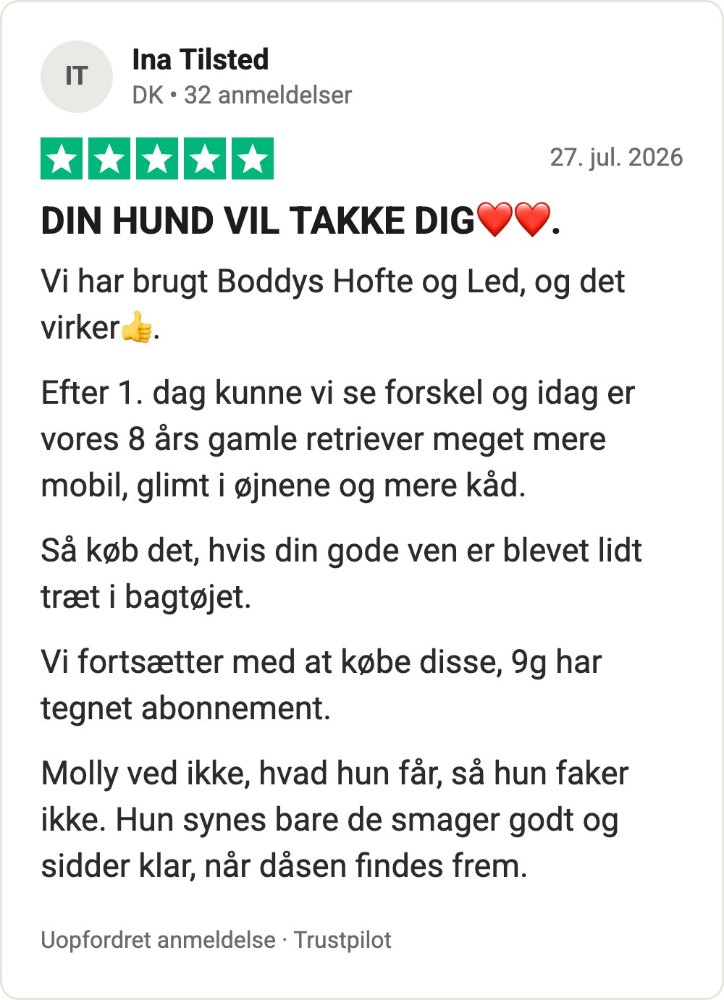 Trustpilot-anmeldelse af Hofte & Led fra Ina Tilsted