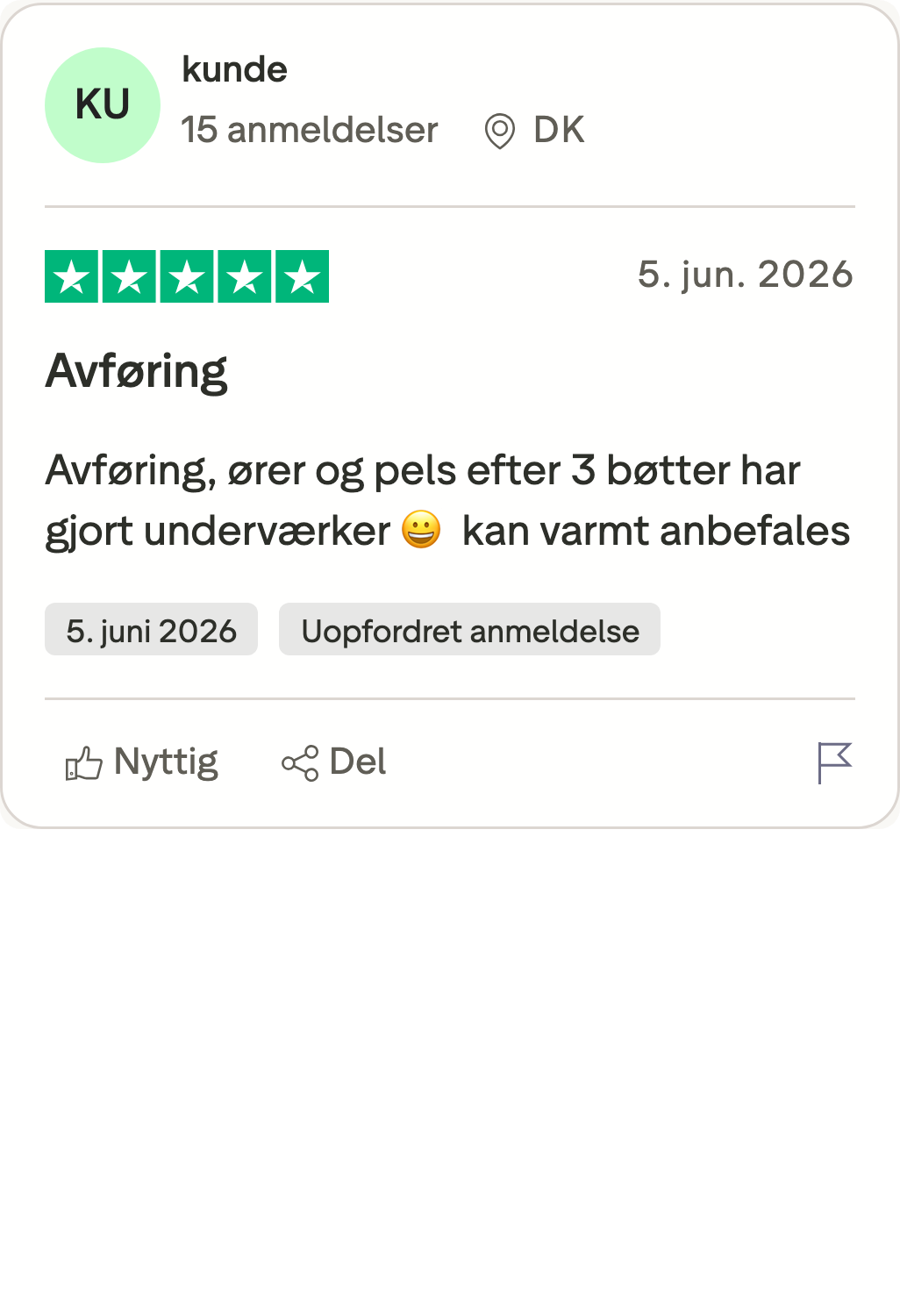 Trustpilot-anmeldelse af Probiotika+ fra kunde på tredje bøtte