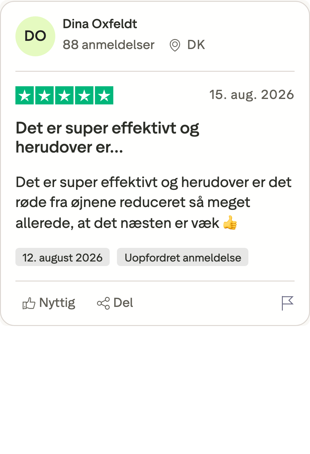 Trustpilot-anmeldelse af Probiotika+ fra Dina: tårestriberne er næsten væk