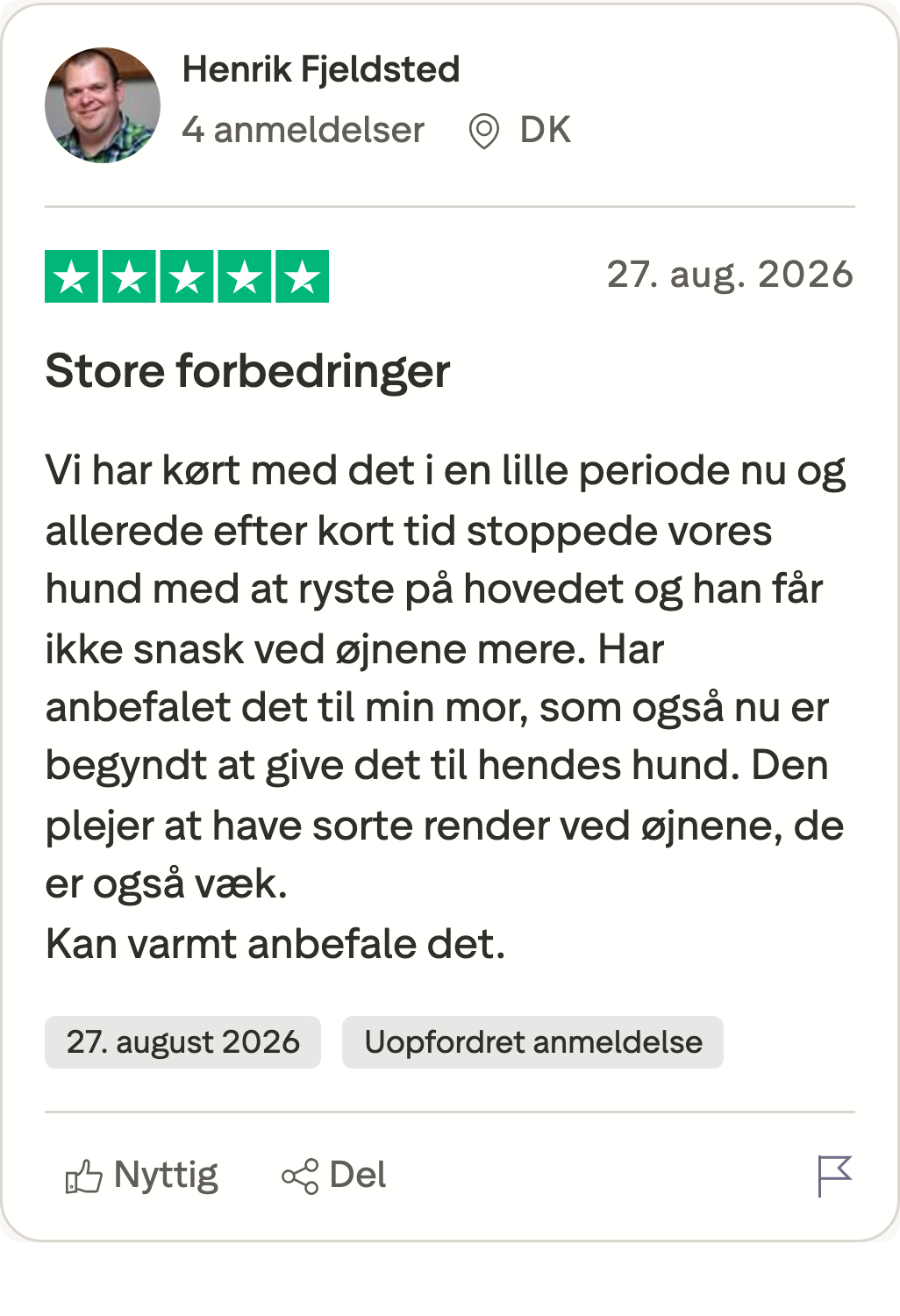 Trustpilot-anmeldelse af Probiotika+ fra Henrik om sorte render under øjnene